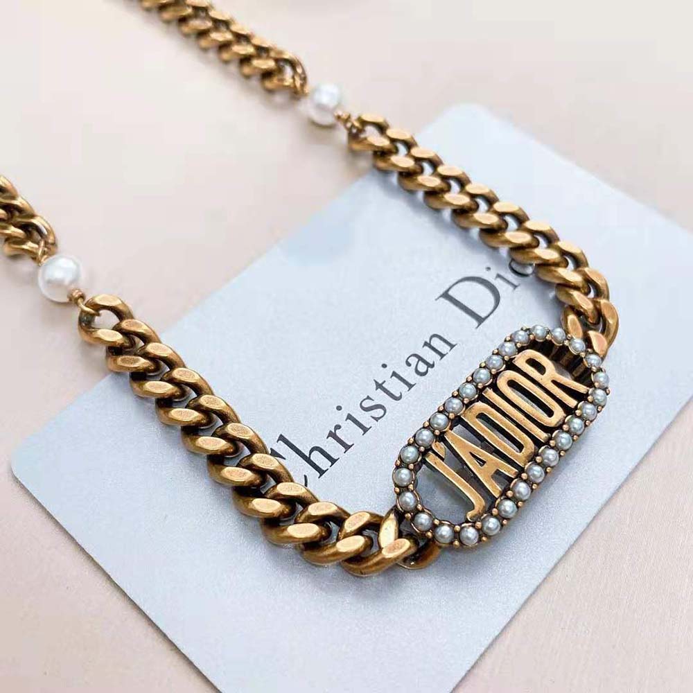 Dior Women J’Adior Choker Antique Gold-Finish Metal and White Resin Pearls - image 6