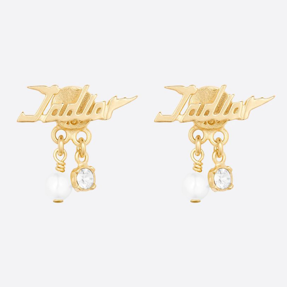 Front view of Dior Women J’Adior Earrings Gold-Finish Metal and White Resin Pearls