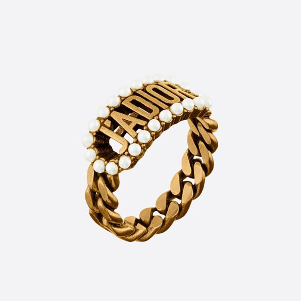 Close-up of Dior Women J’Adior Ring Antique Gold-Finish Metal front view