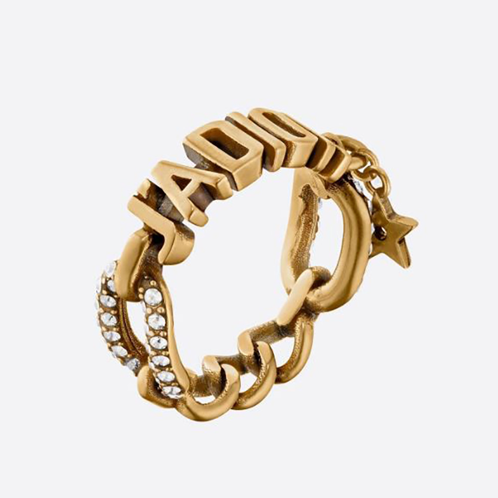 Close-up of Dior Women J’Adior Ring Antique Gold-Finish with white crystals