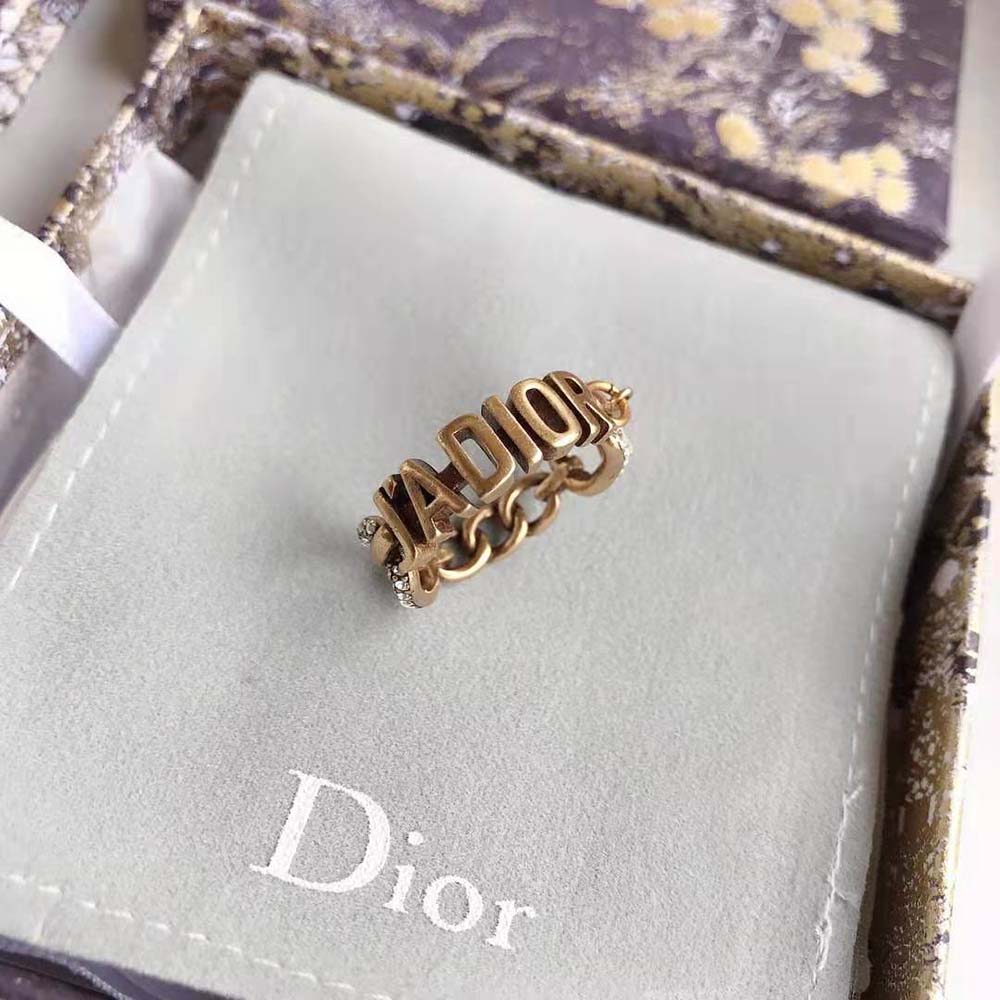 Dior Women J’Adior Ring Antique Gold-Finish Metal and White Crystals - image 6