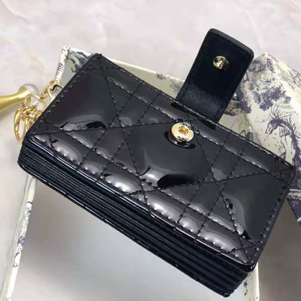 Dior Women Lady Dior 5-Gusset Card Holder Black Patent Cannage Calfskin - image 5