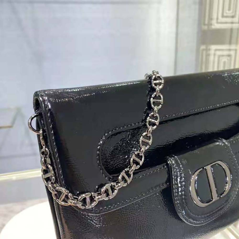 Dior Women Medium Diordouble Bag Black Crinkled Patent Lambskin - image 8