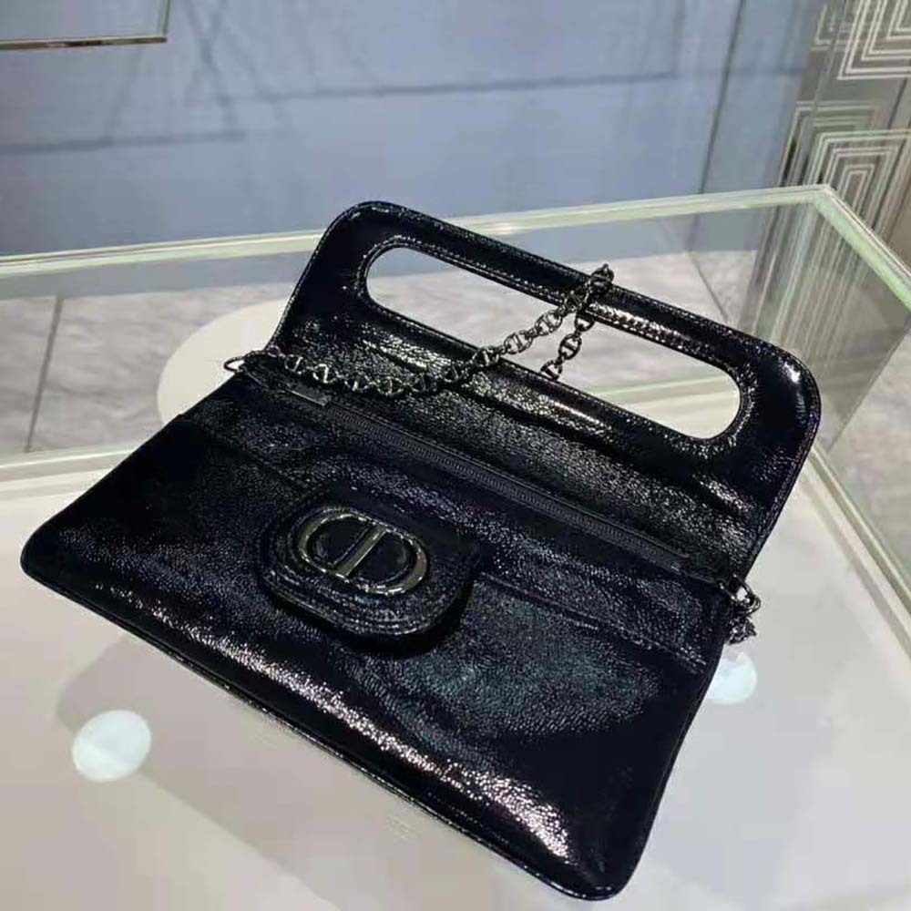 Dior Women Medium Diordouble Bag Black Crinkled Patent Lambskin - image 7