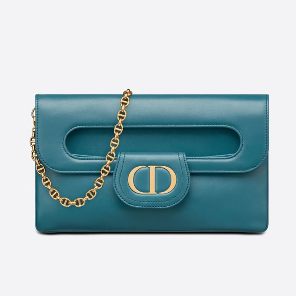 Front view of Dior Women Medium Diordouble Bag Deep Ocean Blue