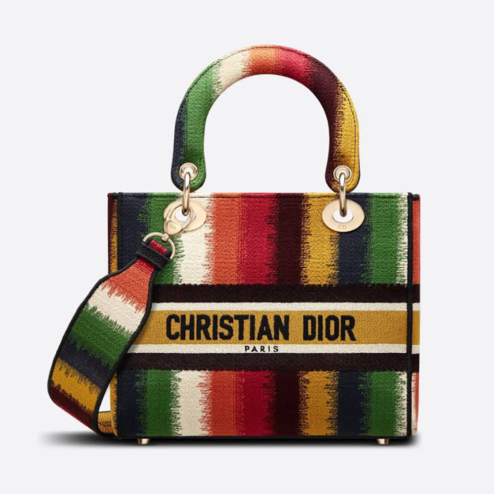 Front view of Dior Women Medium Lady D-lite Bag Multicolor embroidery