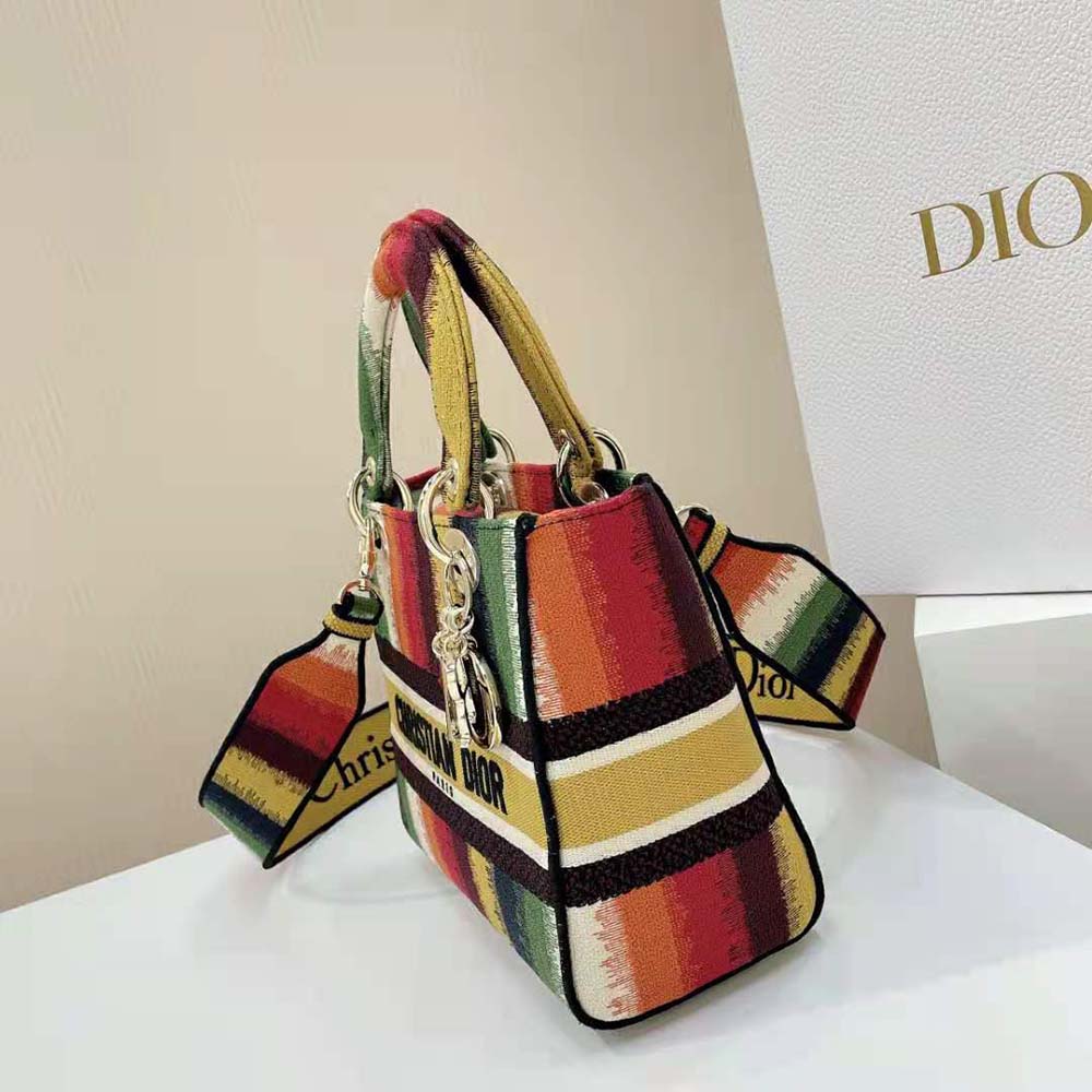 Dior Women Medium Lady D-lite Bag Multicolor D-Stripes Embroidery - image 4
