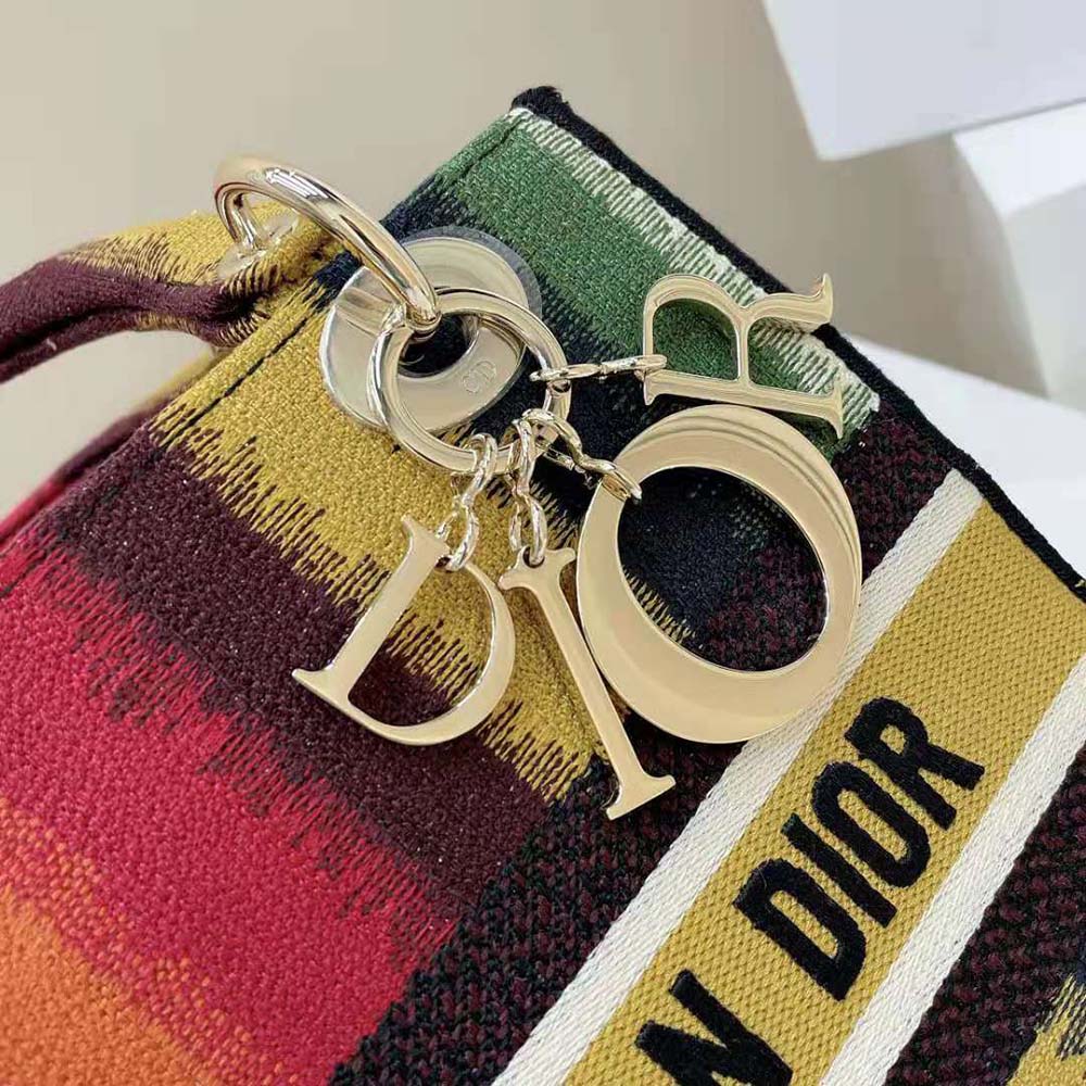 Dior Women Medium Lady D-lite Bag Multicolor D-Stripes Embroidery - image 10
