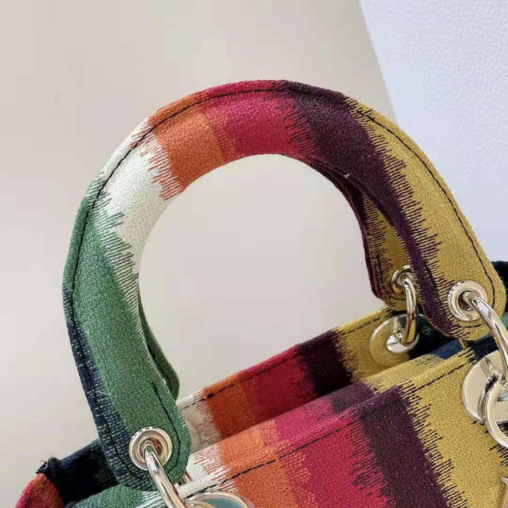 Dior Women Medium Lady D-lite Bag Multicolor D-Stripes Embroidery - image 8