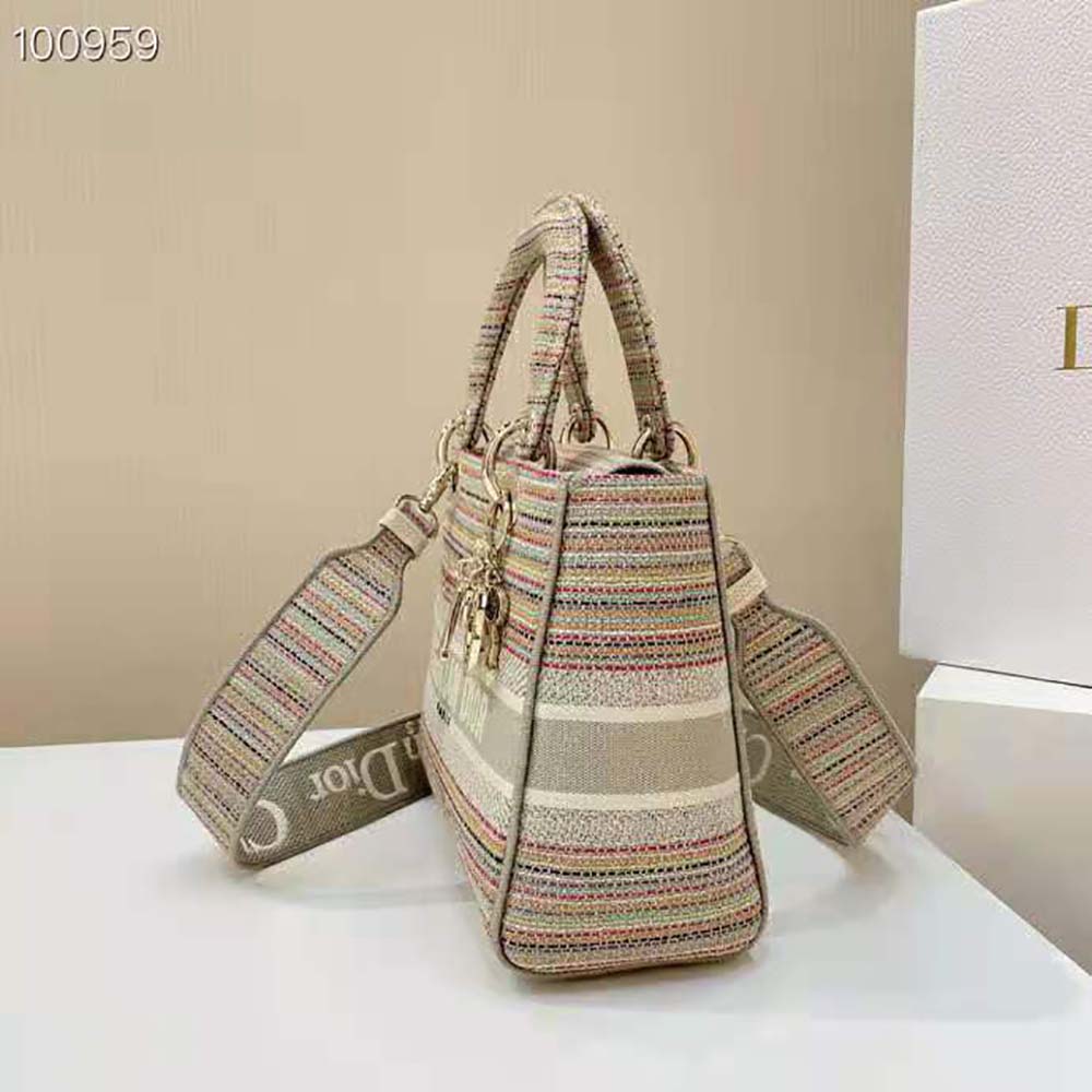 Dior Women Medium Lady D-lite Bag Multicolor Stripes Embroidery - image 4