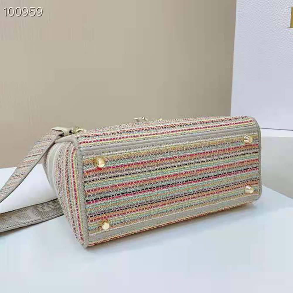 Dior Women Medium Lady D-lite Bag Multicolor Stripes Embroidery - image 5