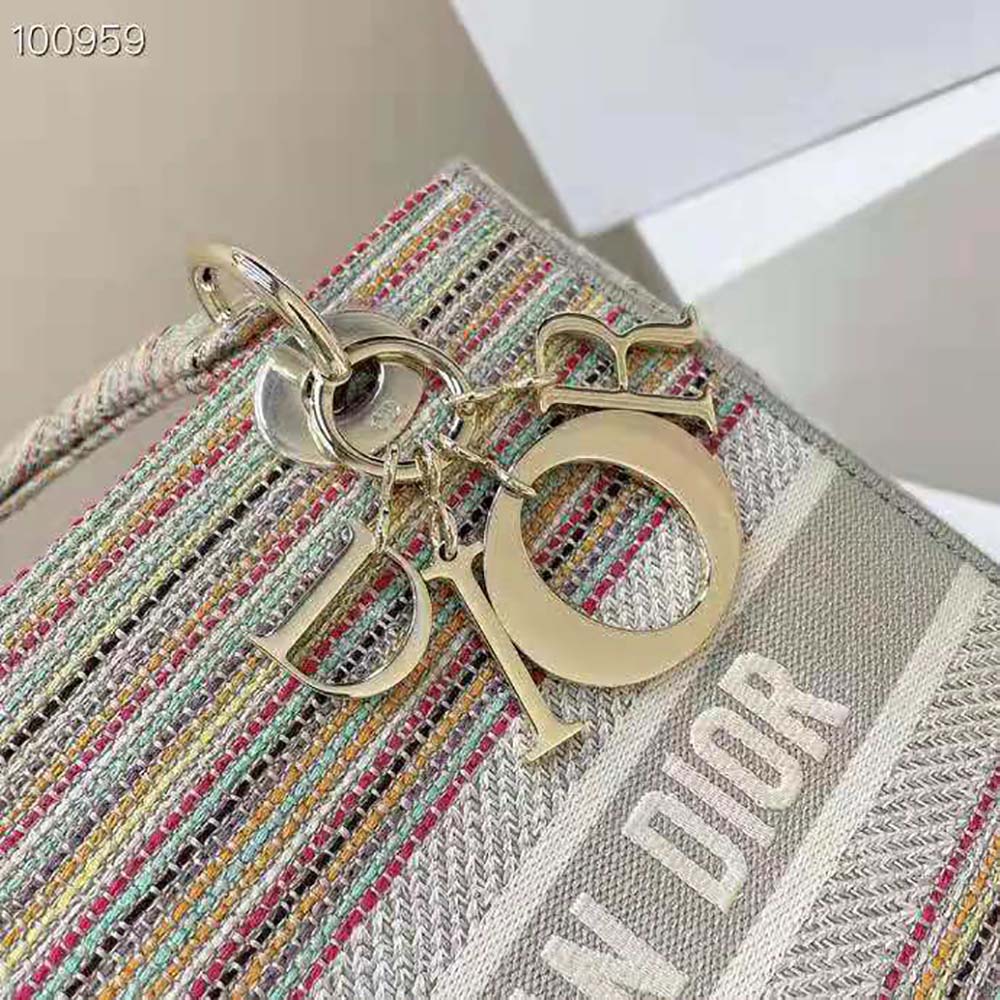 Dior Women Medium Lady D-lite Bag Multicolor Stripes Embroidery - image 8