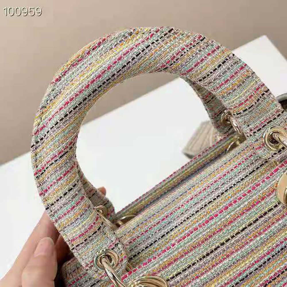 Dior Women Medium Lady D-lite Bag Multicolor Stripes Embroidery - image 6