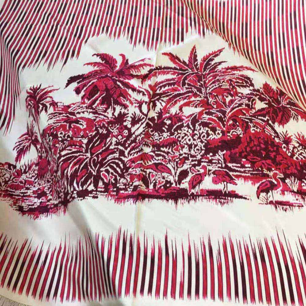 Model wearing Dior Women Palms Square Scarf Burgundy Silk Twill styled as necktie