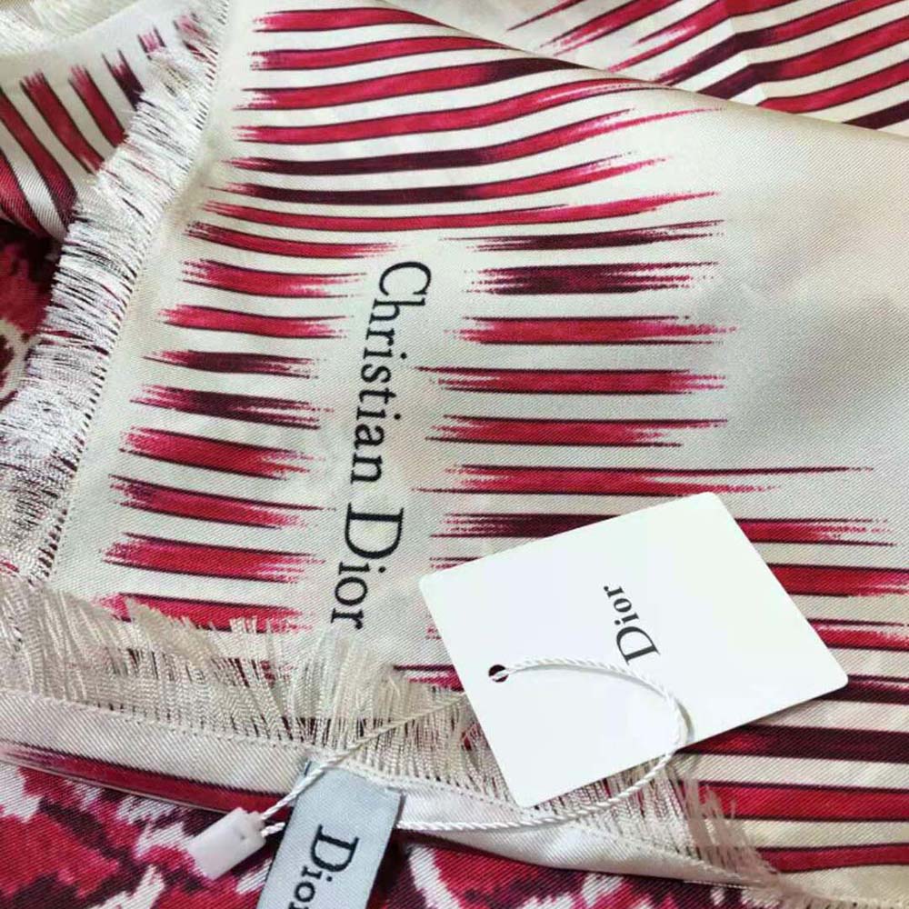Dior Women Palms Square Scarf Burgundy Silk Twill - image 9