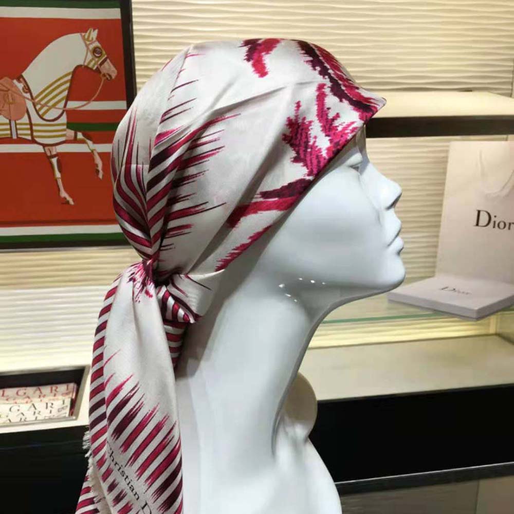 Dior Women Palms Square Scarf Burgundy Silk Twill - image 8