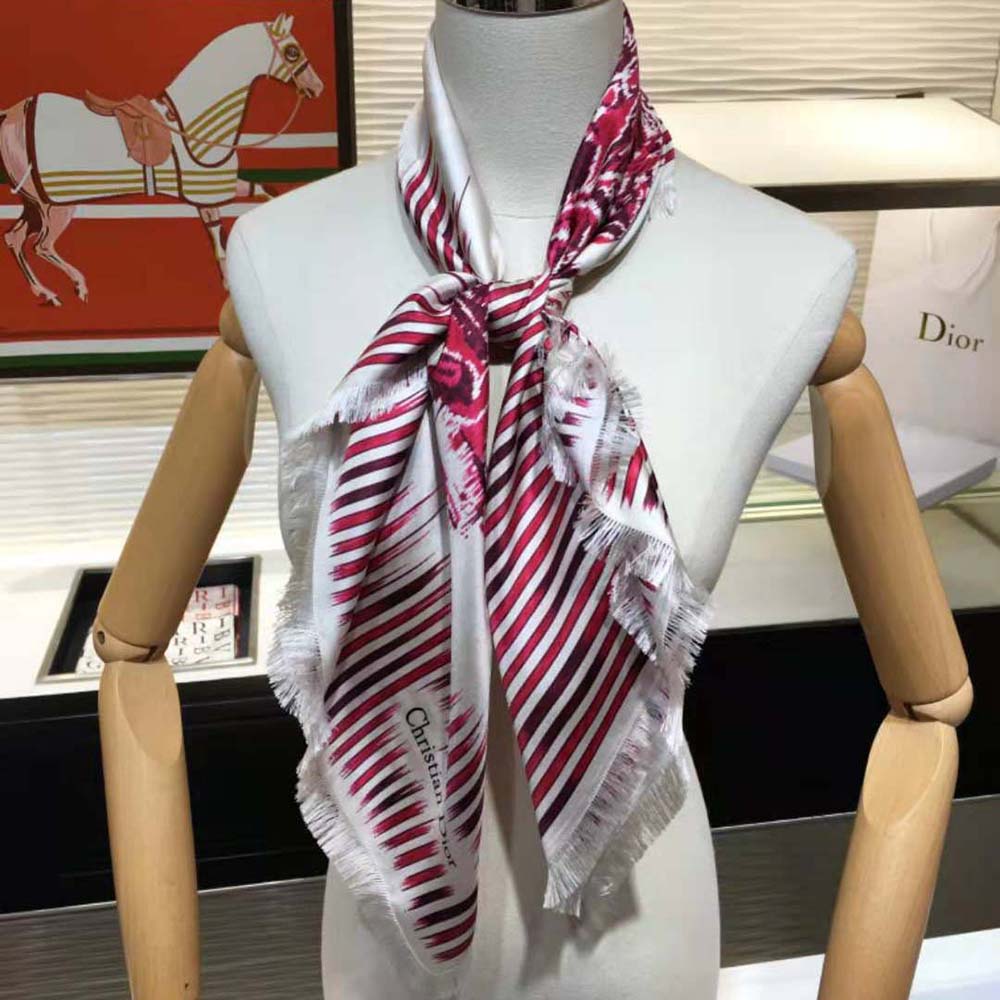 Dior Women Palms Square Scarf Burgundy Silk Twill - image 7