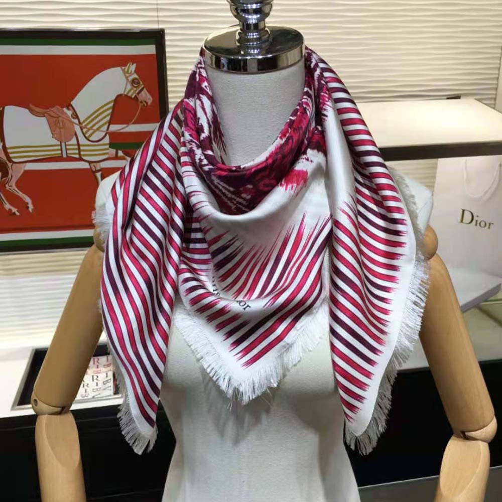 Dior Women Palms Square Scarf Burgundy Silk Twill - image 6
