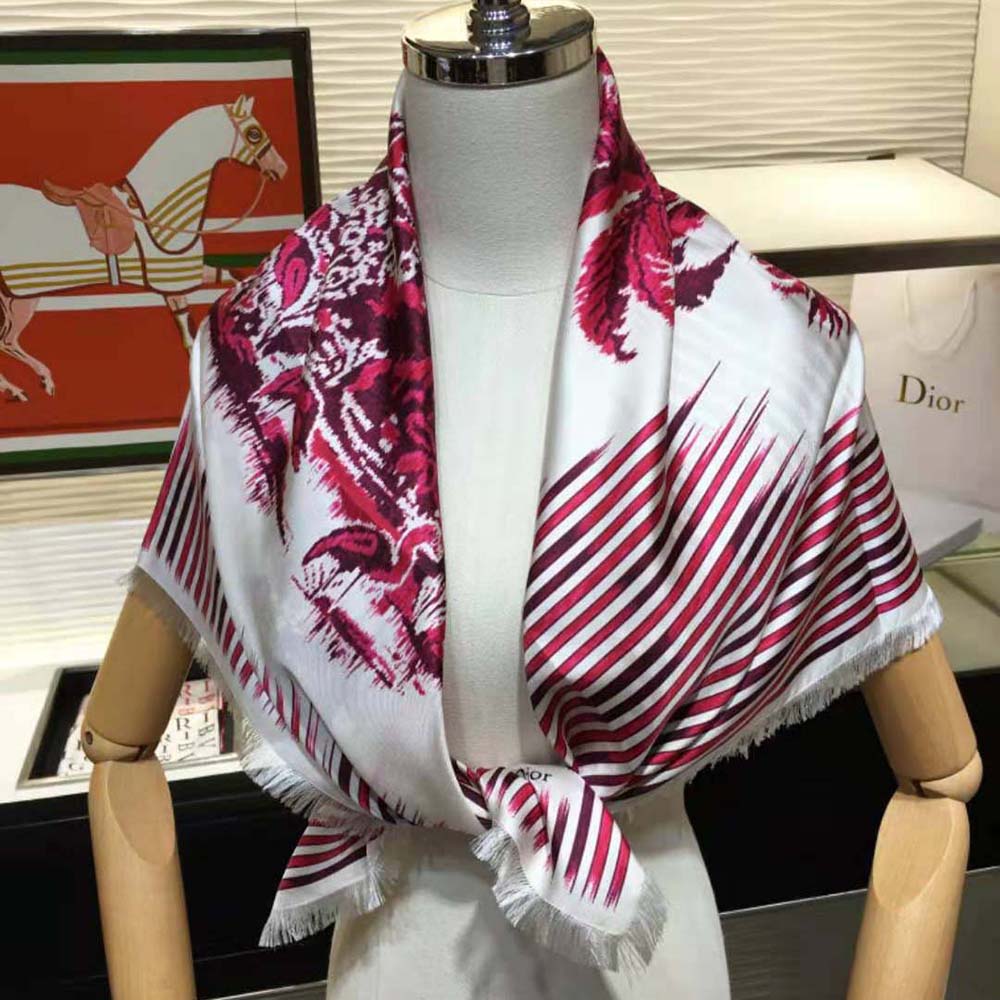 Dior Women Palms Square Scarf Burgundy Silk Twill - image 5