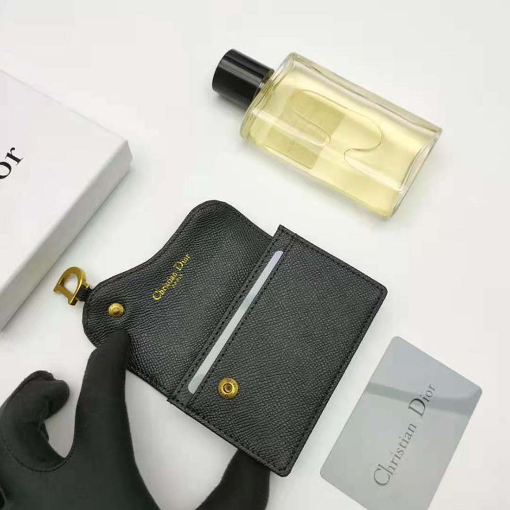Dior Women Saddle Flap Card Holder Black Grained Calfskin - image 6