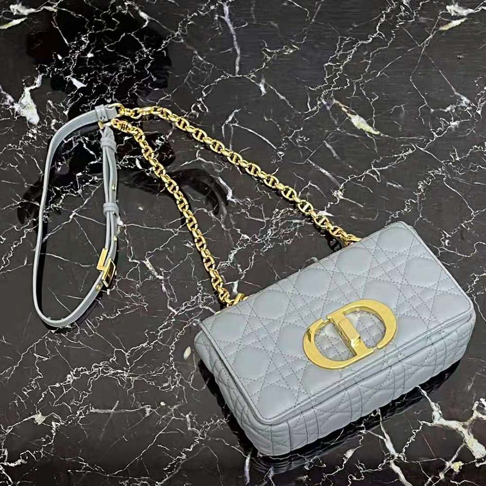 Dior Women Small Dior Caro Bag Cloud Blue Supple Cannage Calfskin - image 5