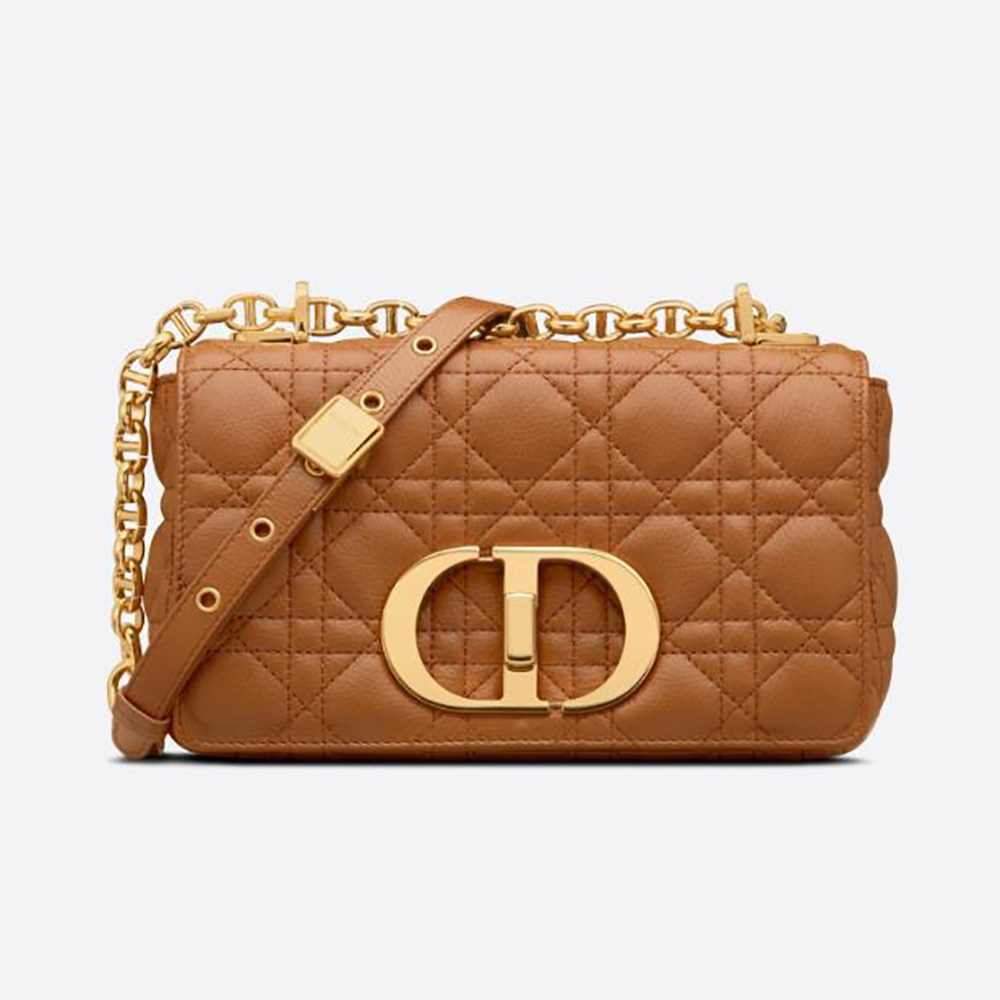 Front view of Dior Women Small Dior Caro Bag Cognac-Colored Supple Cannage Calfskin