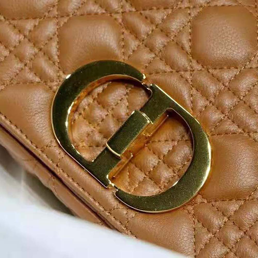 Dior Women Small Dior Caro Bag Cognac-Colored Supple Cannage Calfskin - image 9