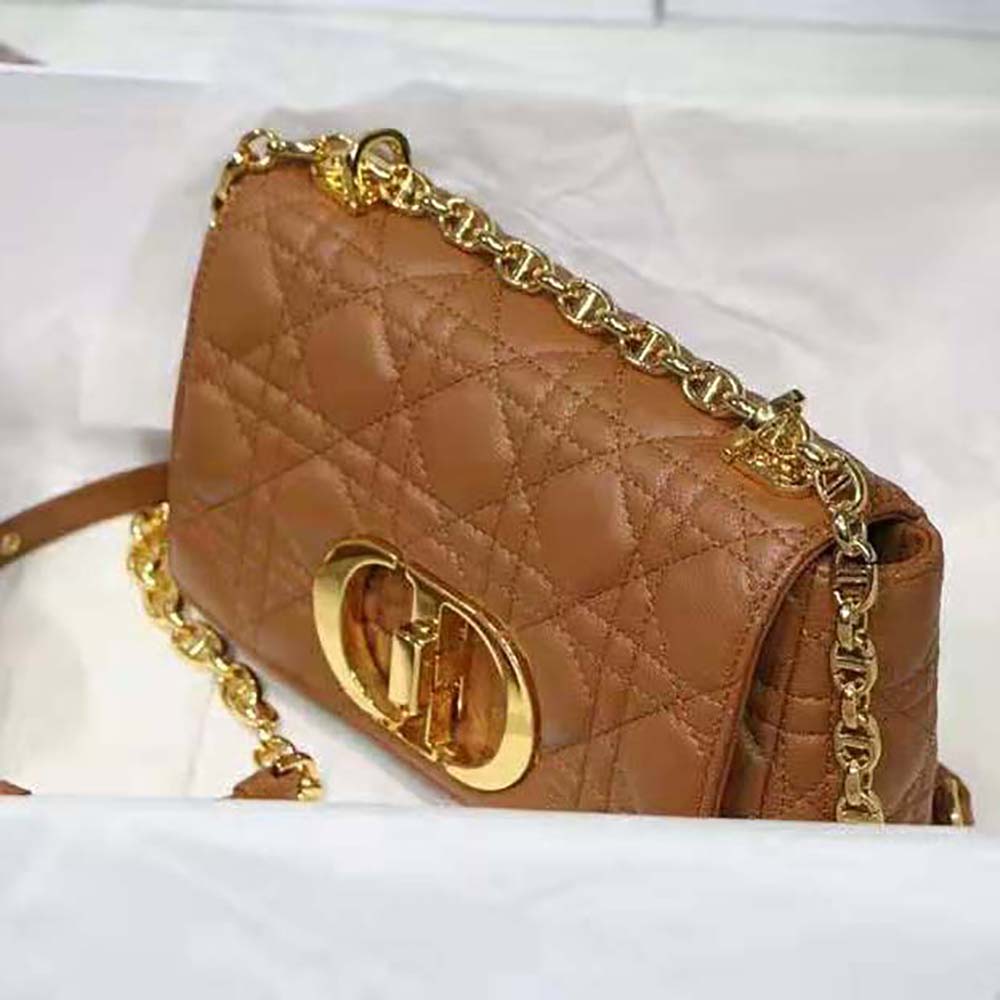 Dior Women Small Dior Caro Bag Cognac-Colored Supple Cannage Calfskin - image 5