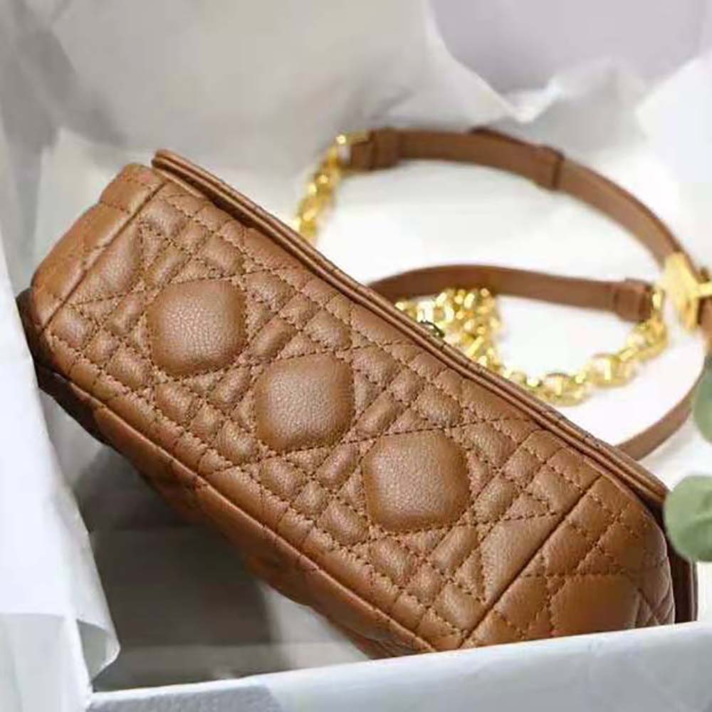 Dior Women Small Dior Caro Bag Cognac-Colored Supple Cannage Calfskin - image 4
