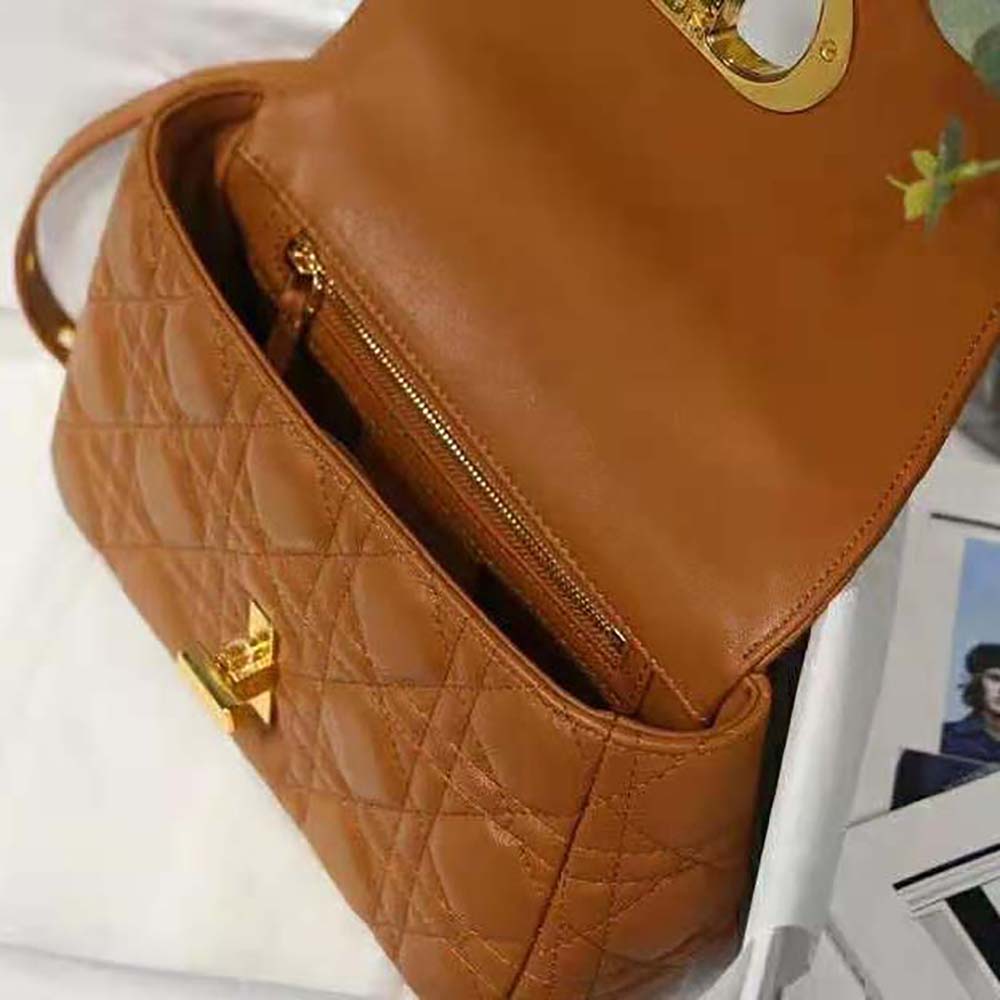 Dior Women Small Dior Caro Bag Cognac-Colored Supple Cannage Calfskin - image 8