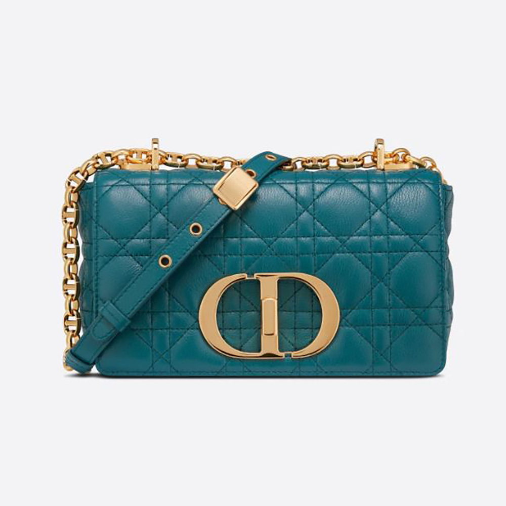 Front view of Dior Women Small Dior Caro Bag Supple Cannage Calfskin-Blue