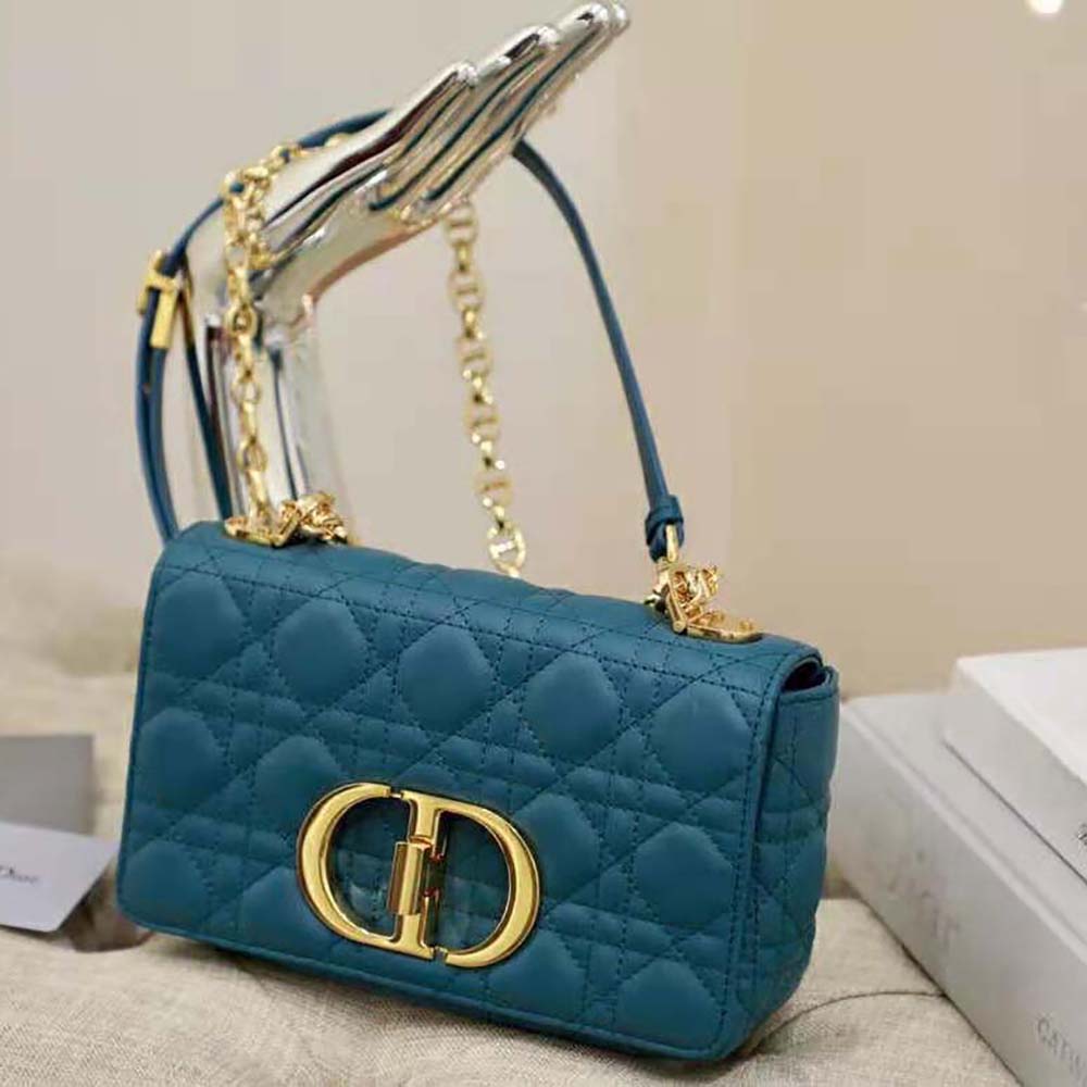 Side angle showing the compact silhouette of the Small Dior Caro Bag