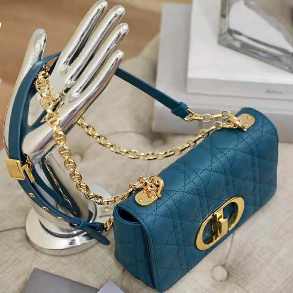 Dior Women Small Dior Caro Bag Supple Cannage Calfskin-Blue - image 6