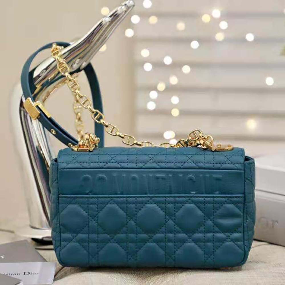 Dior Women Small Dior Caro Bag Supple Cannage Calfskin-Blue - image 4