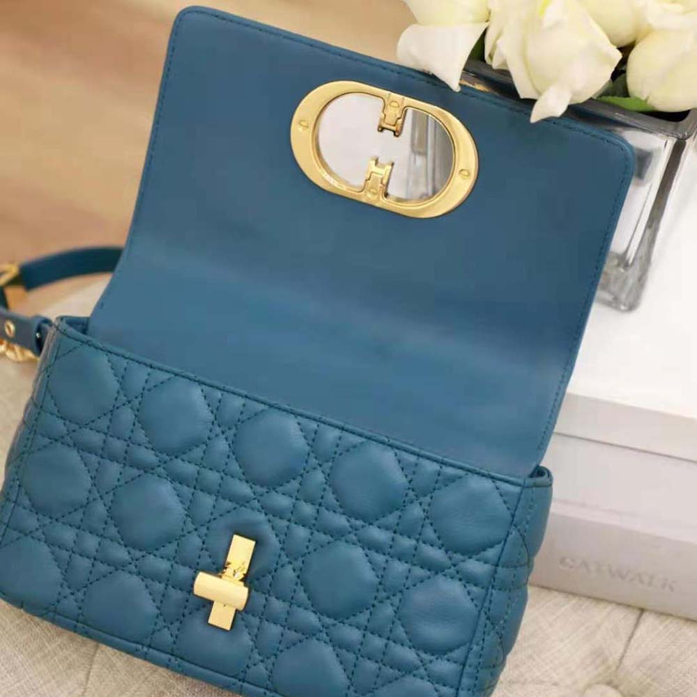 Dior Women Small Dior Caro Bag Supple Cannage Calfskin-Blue - image 5