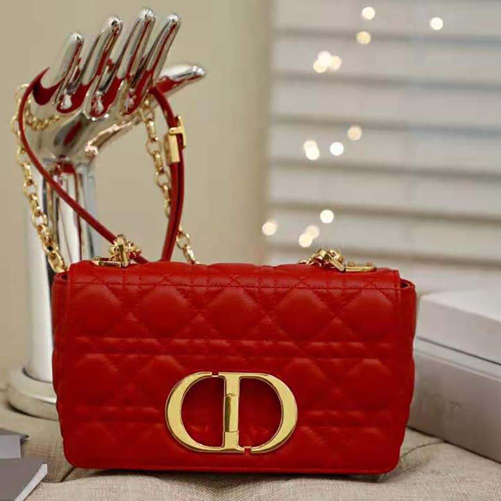 Close-up of signature cannage stitching on Dior Women Small Dior Caro Bag
