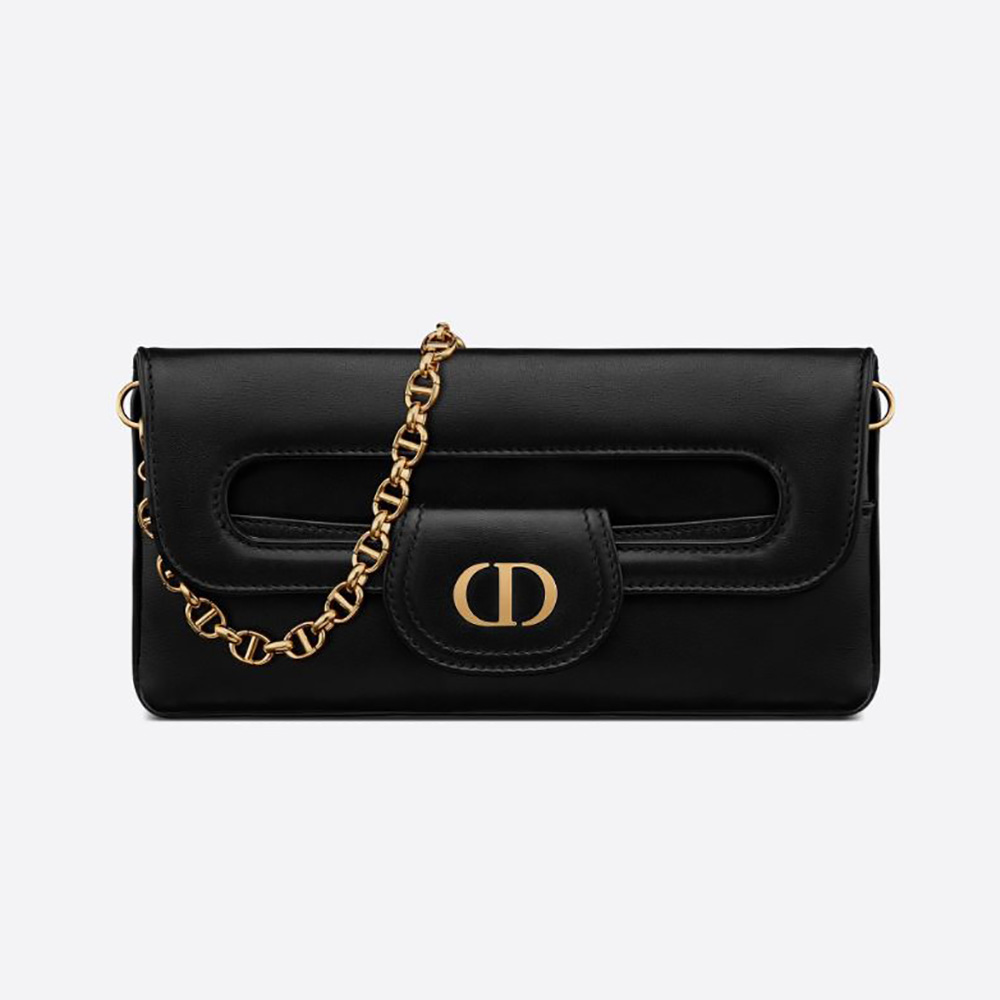 Front view of Dior Women Small Diordouble Bag Black Smooth Calfskin