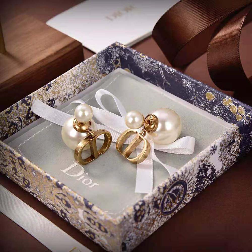 Side angle showing clip closure on Dior Women Tribales Earrings Antique Gold
