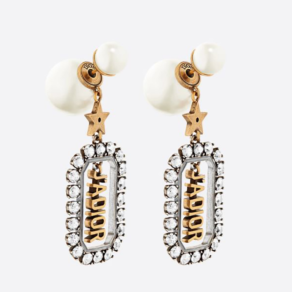 Front view of Dior Women Tribales Earrings antique gold and palladium-finish metal