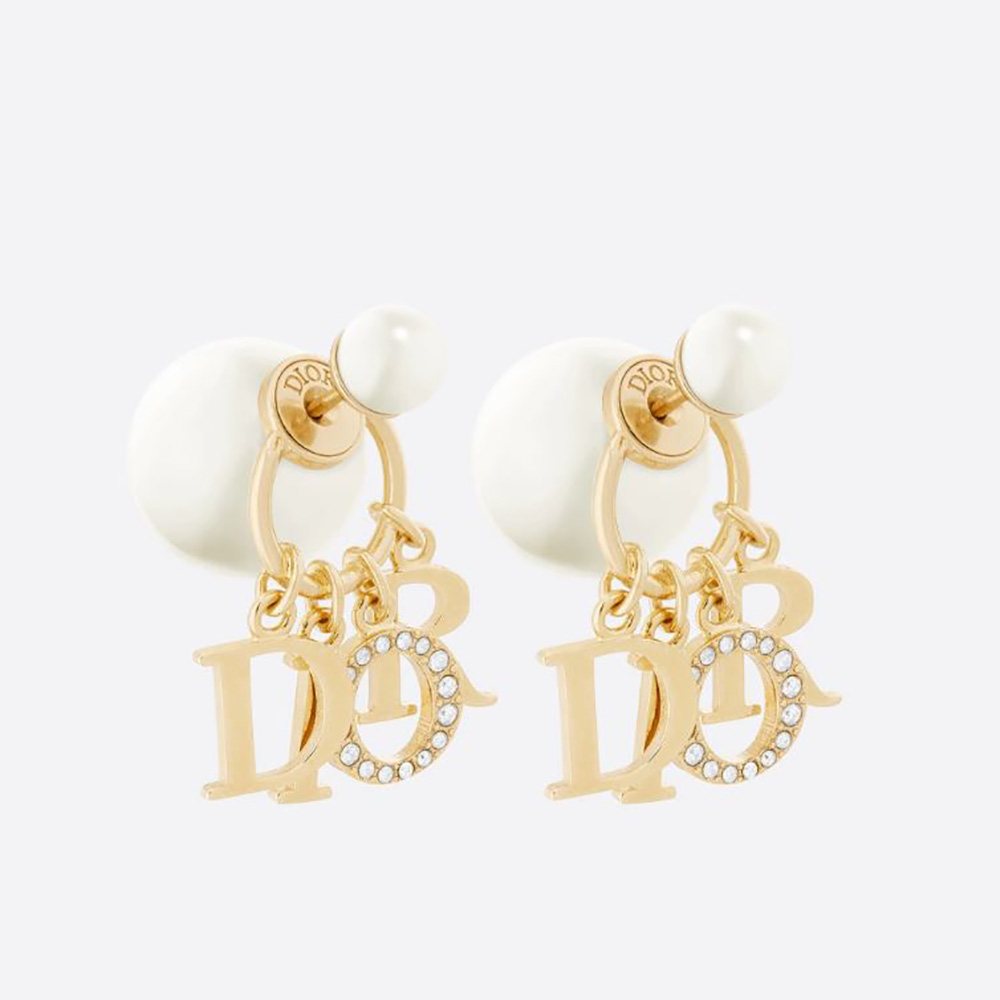 Front view of Dior Women Tribales Earrings Gold-Finish Metal White Crystals