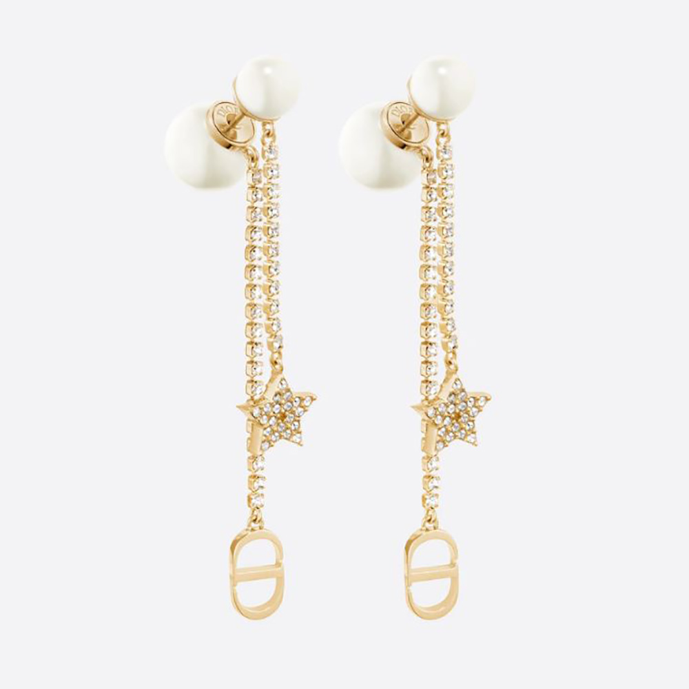 Front view of Dior Women Tribales Earrings Gold-Finish Metal White Resin Pearls