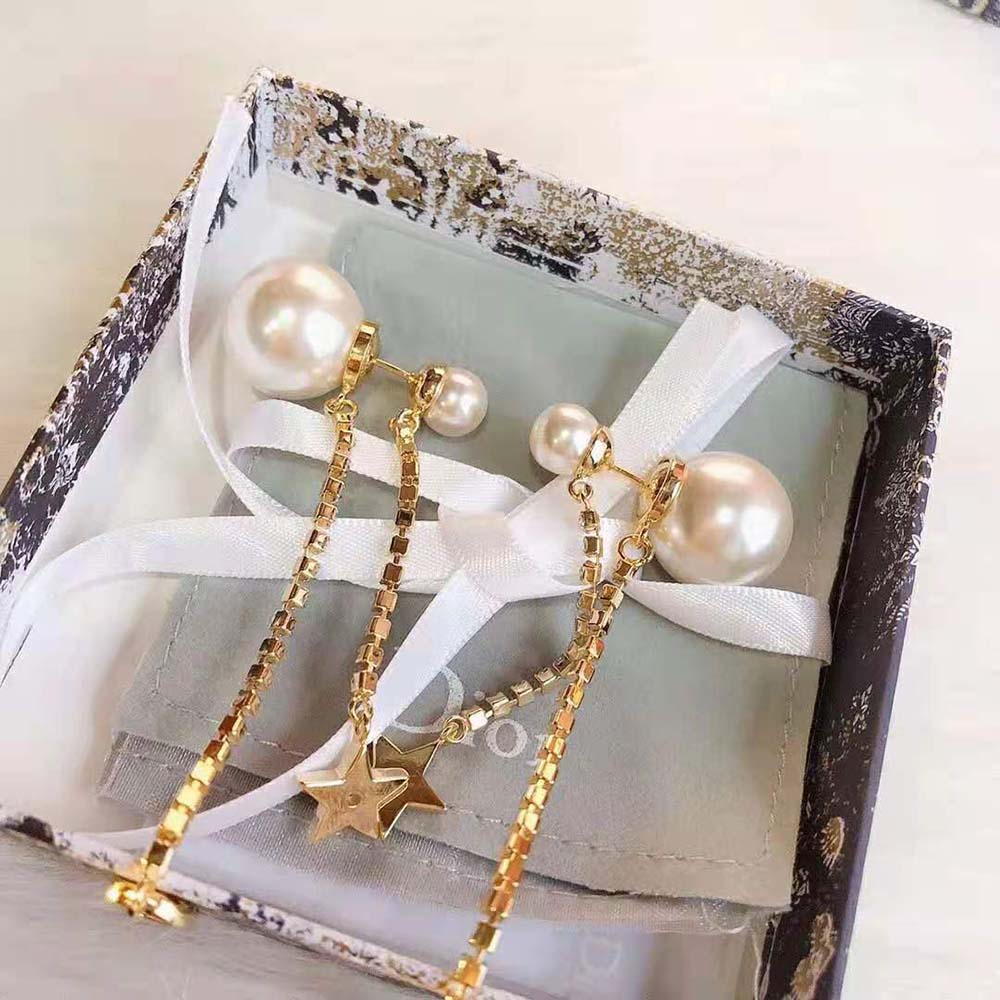 Dior Women Tribales Earrings Gold-Finish Metal White Resin Pearls - image 5