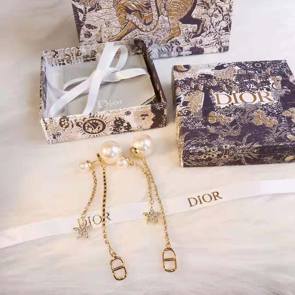 Dior Women Tribales Earrings Gold-Finish Metal White Resin Pearls - image 4