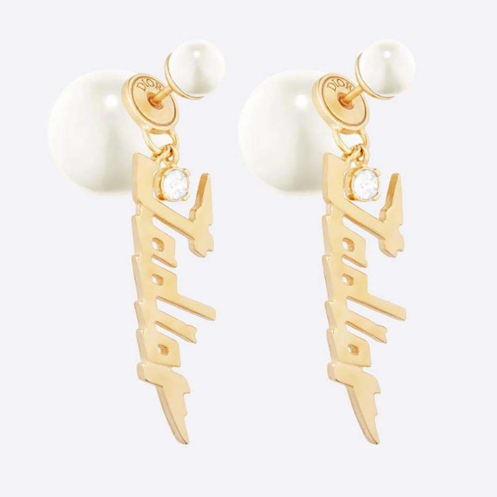 Close-up side view of Dior Women Tribales Earrings gold-finish and pearls