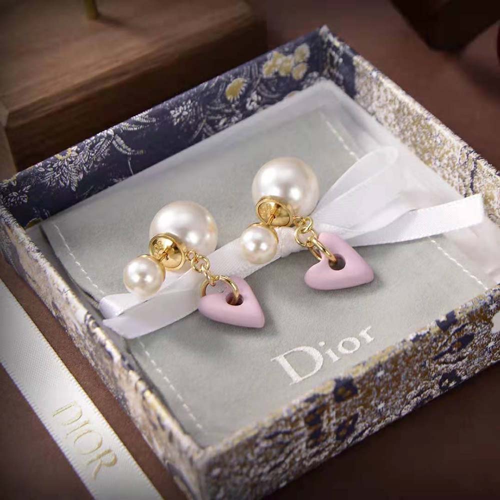 Side view showing pink glass and double-sided design of Dior Women Tribales Earrings