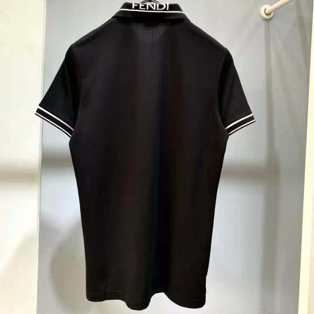 Side profile of Fendi Men Polo Shirt Black Pique Sweater highlighting tailored fit