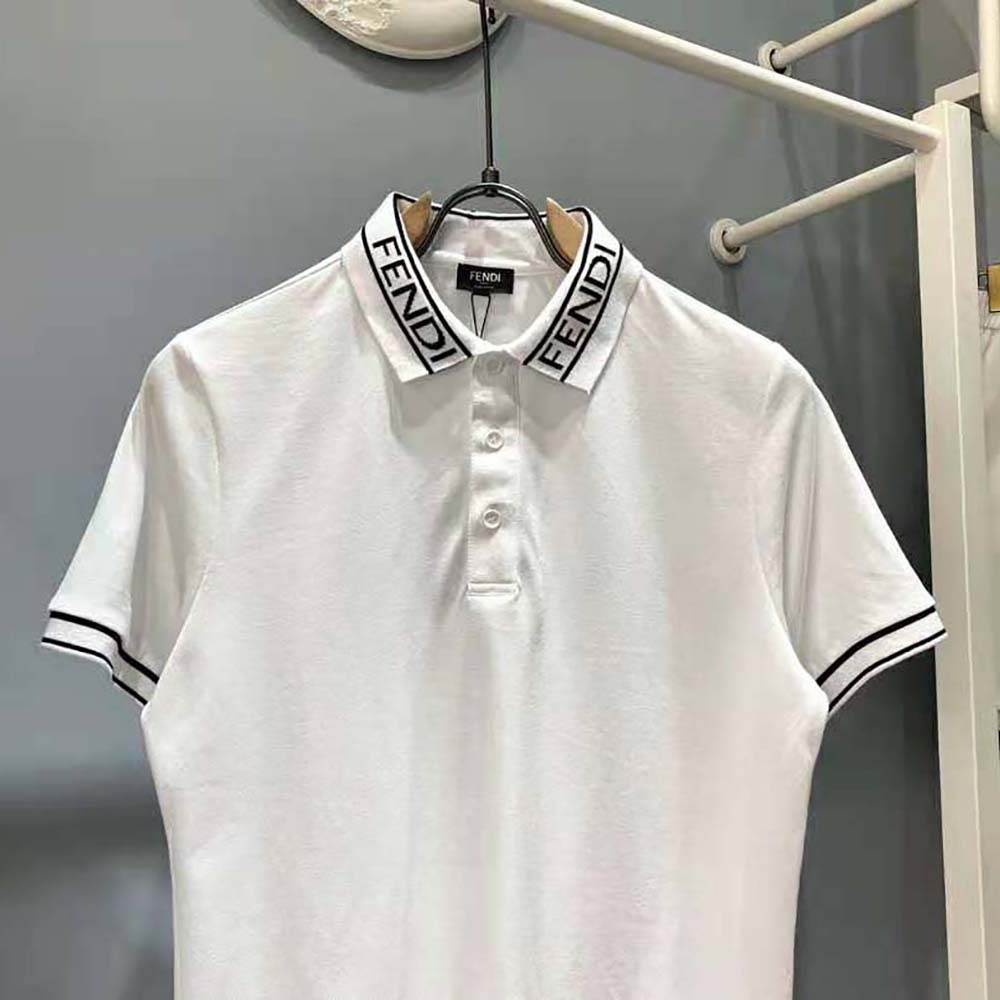 Fendi Men Polo Shirt White Pique Sweater - image 4