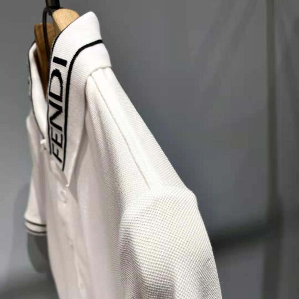 Fendi Men Polo Shirt White Pique Sweater - image 5