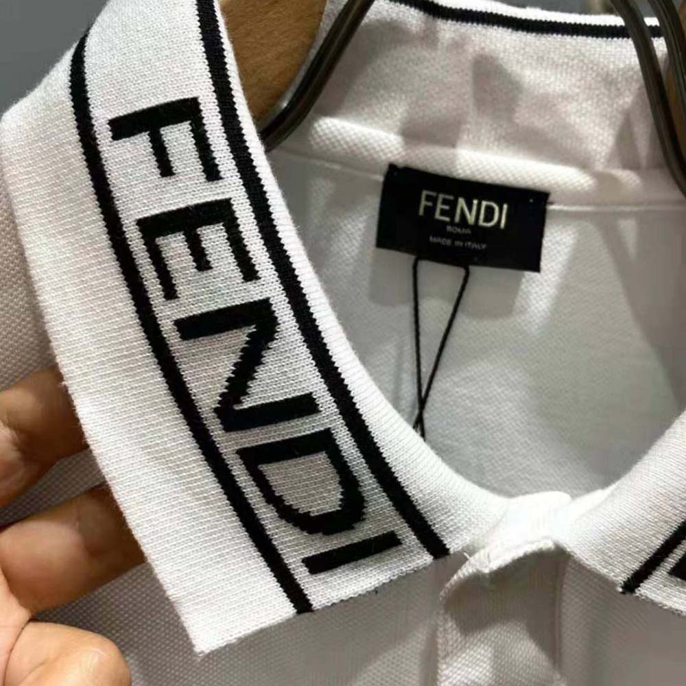 Fendi Men Polo Shirt White Pique Sweater - image 6