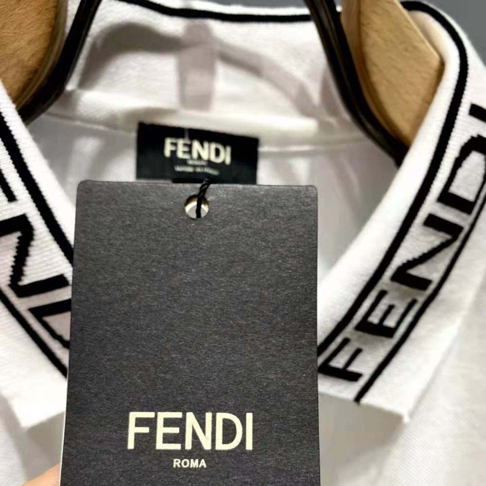 Fendi Men Polo Shirt White Pique Sweater - image 9